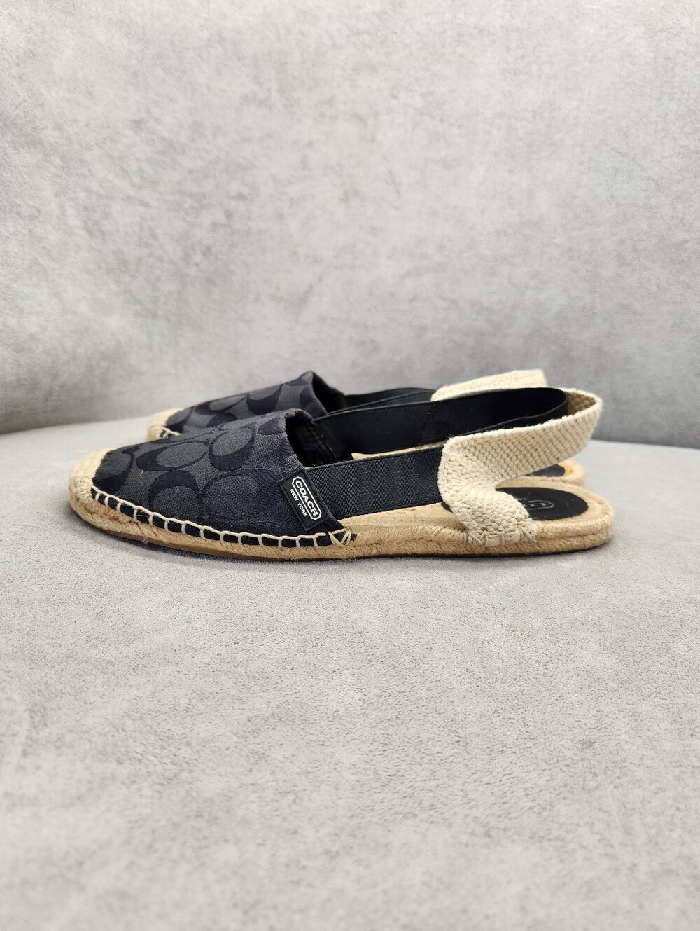 Coach Slingback Espadrilles 9 Black Jacquard Signature Rayanne A1128 Jute Flats - Picture 6 of 14